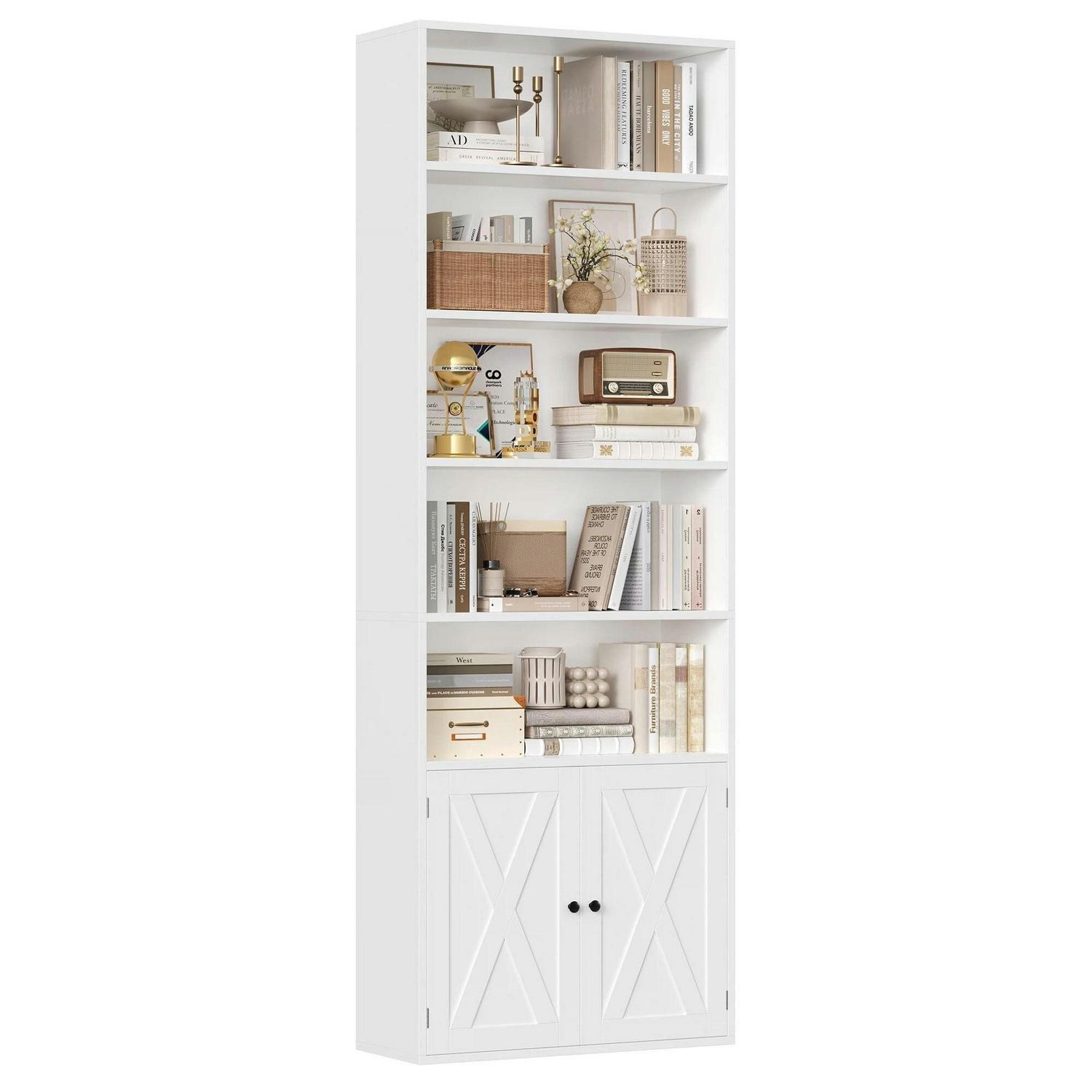 BÜCHERREGAL mit Türen 209 cm weiß - Weiß, Holzwerkstoff (60/209/23.5cm)