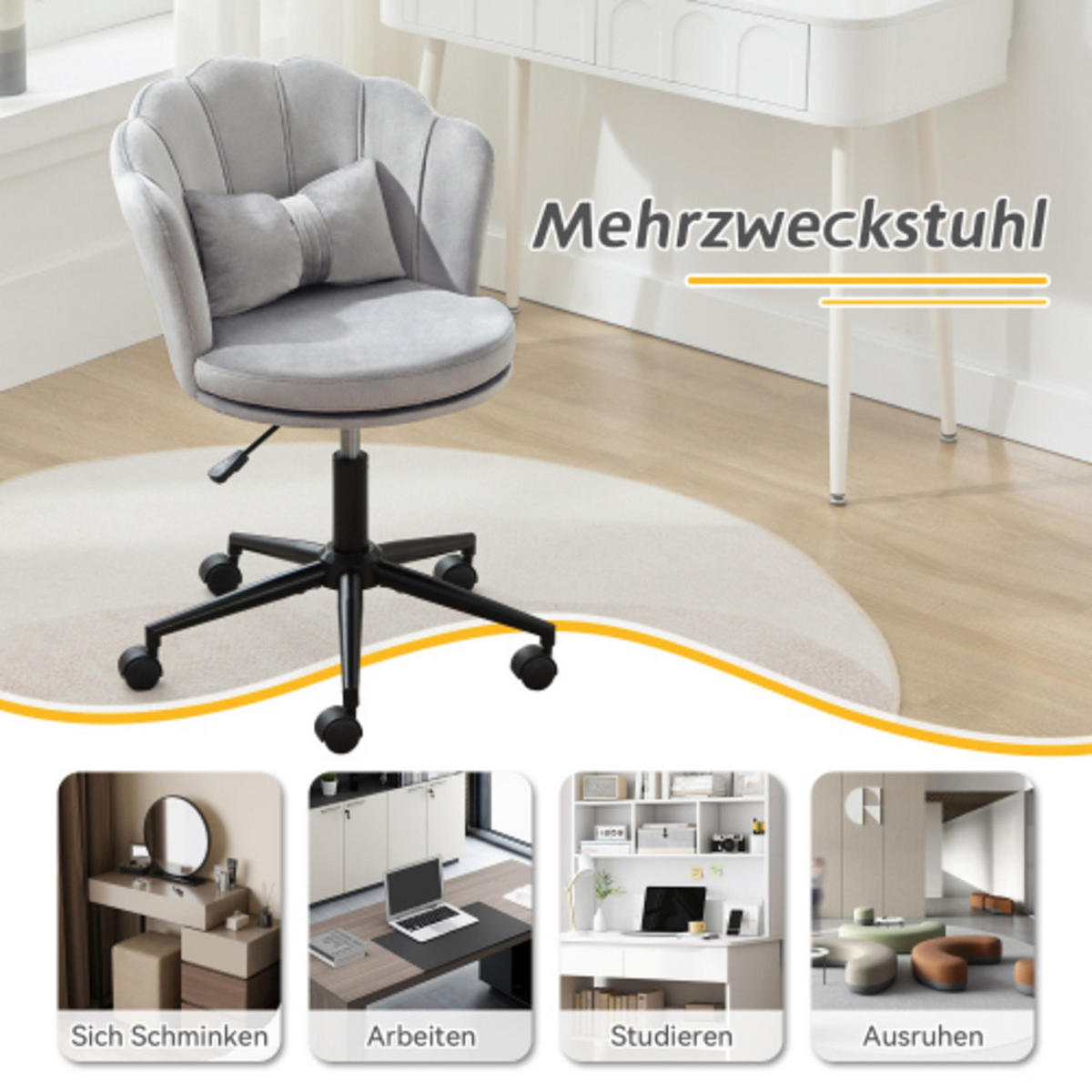 DREHSTUHL 55×62×73-83cm höhenverstellbar, Samt, grau - Grau, Textil (62/83/55cm) - Luhomfu