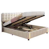 POLSTERBETT mit Bettkasten 140/200 cm, mit Induktions-LED, lattenrost aus holz, Beige - Beige, Holzwerkstoff (140/200cm) - Brevoria