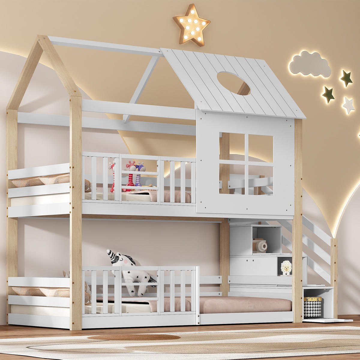 ETAGENBETT 90x200 cm Haus Treppe weiß - Weiß, Holz (90/200cm) - LEBENLANG