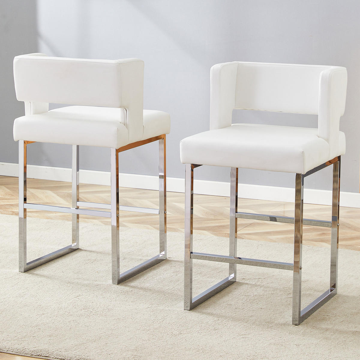 BARSTUHL 2er-Set gepolstert 91,4 cm PU Weiß Silber - Silberfarben, Metall (53.3/91.4/48.1cm) - Meubliv