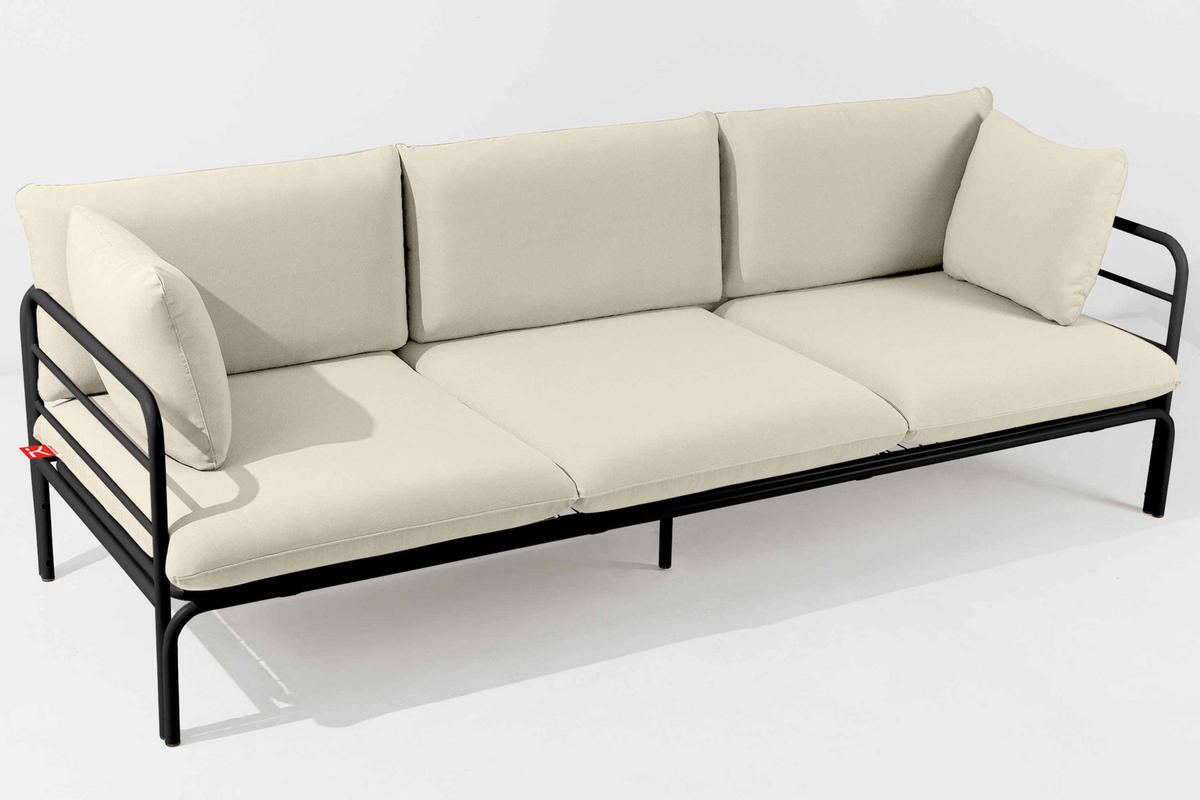 GARTENSOFA RAMBE 3-Personen mit Kissen, Anthrazit/Cremeweiß - Dunkelgrau/Creme, Textil/Metall (225/80/80cm) - KONSIMO®
