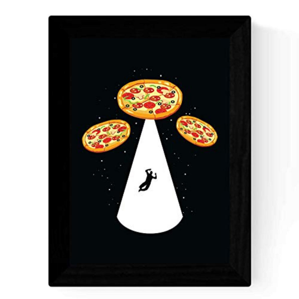 POSTER Set mit 4 beginnt Pizza (rosa Floder, ET, DJ und Aliens) A3 Schwarzer Rahmen - Schwarz, Papier (29.7/3cm) - Nacnic