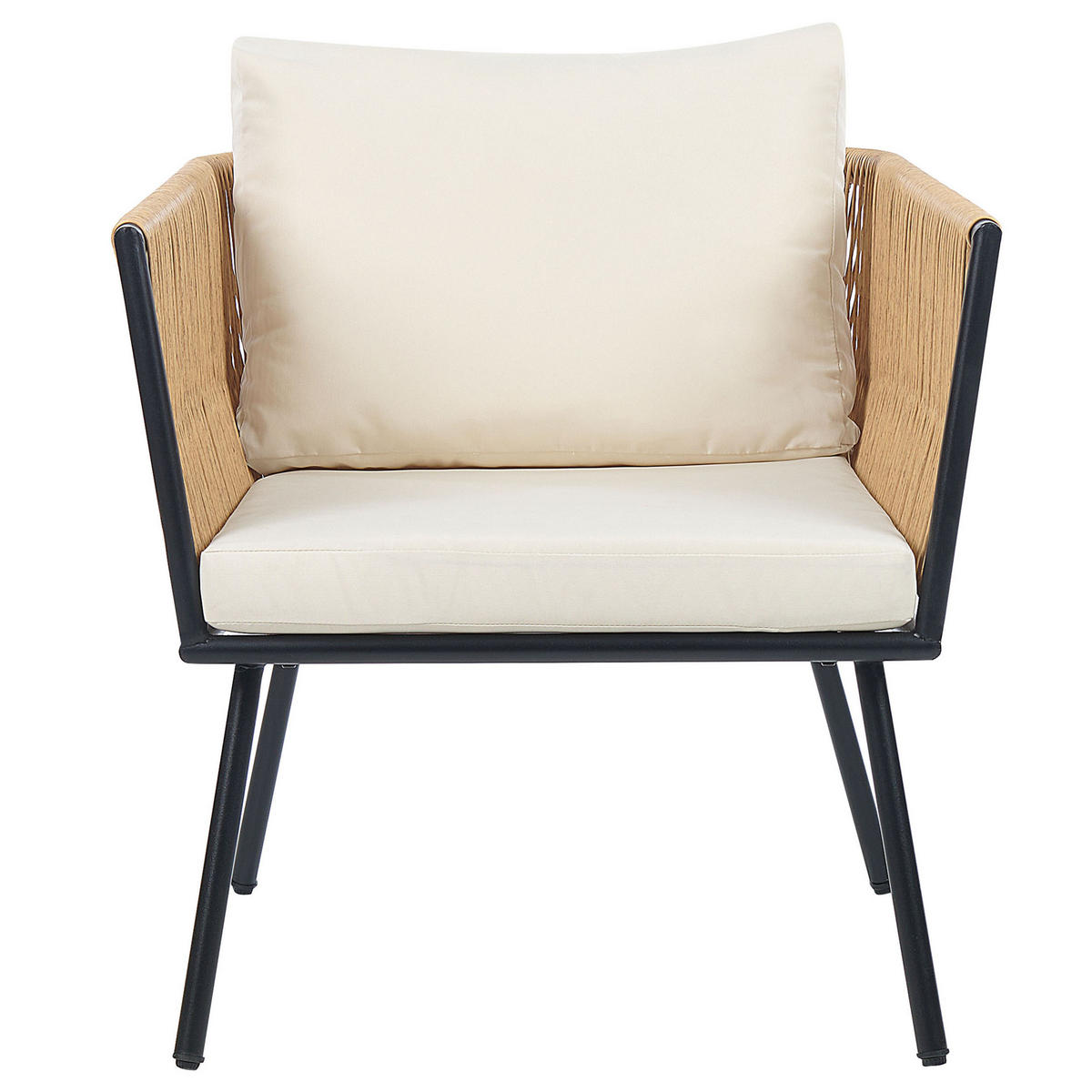 BALKONSET 2-Sitzer Rattan natürlich Auflagen hellbeige Gargano - Beige/Naturfarben, Kunststoff/Textil - Beliani