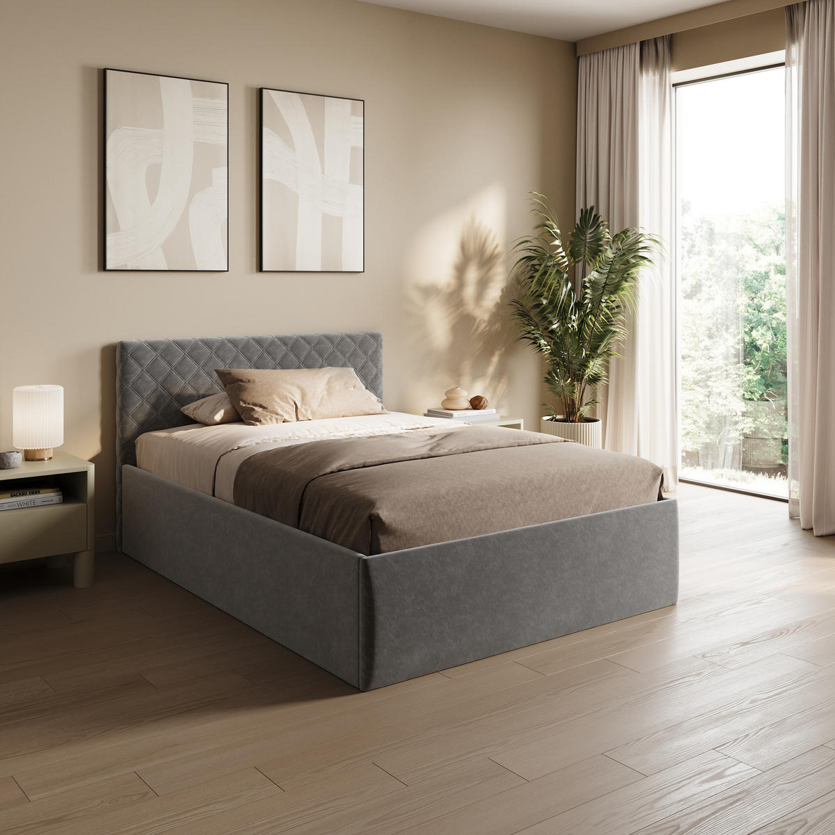 POLSTERBETT 120x200 cm Bonnellfederkernmatratze H2 in Anthrazit - Anthrazit, Textil (120/200cm) - Home Collective