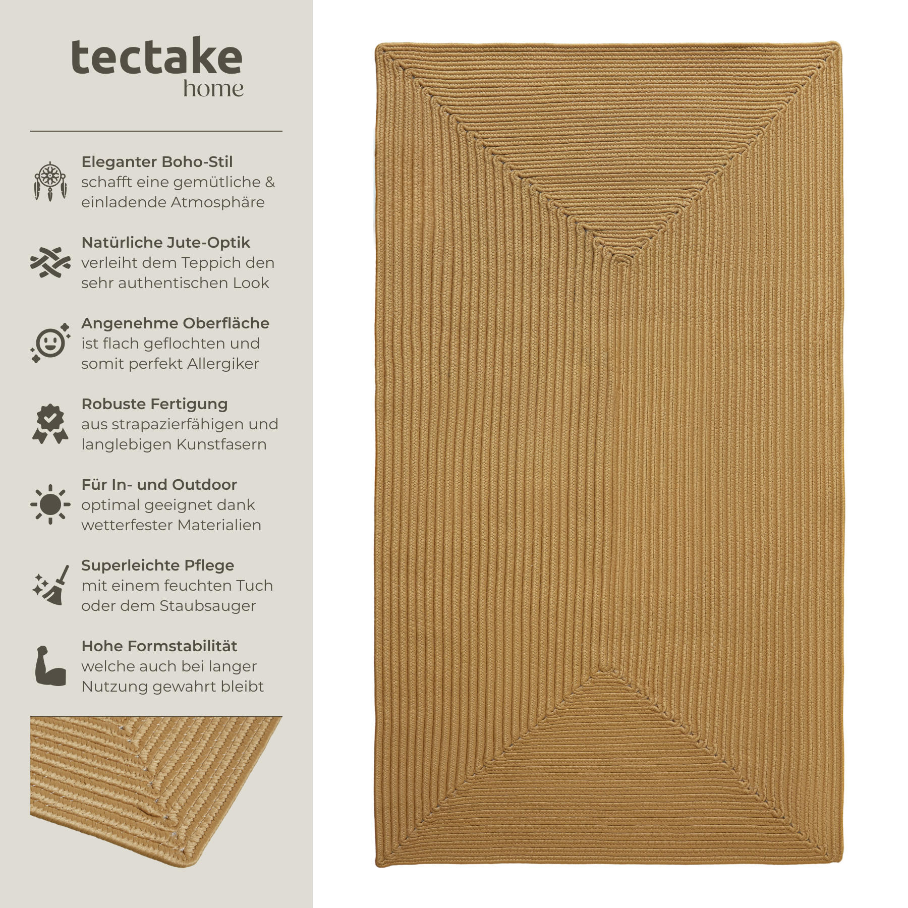GEFLOCHTENER-TEPPICH Raya,strapazierfähig und pflegeleicht,braun - Braun, Textil (80/150cm) - tectake