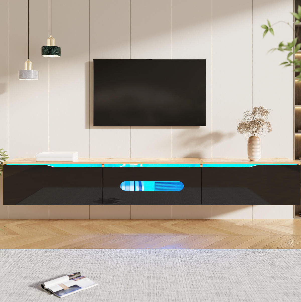 TV-SCHRANK Hochglanz in Schwarz und Holzfarbe 180/35/30 cm - Schwarz, Holzwerkstoff (180/30/35cm) - Redom