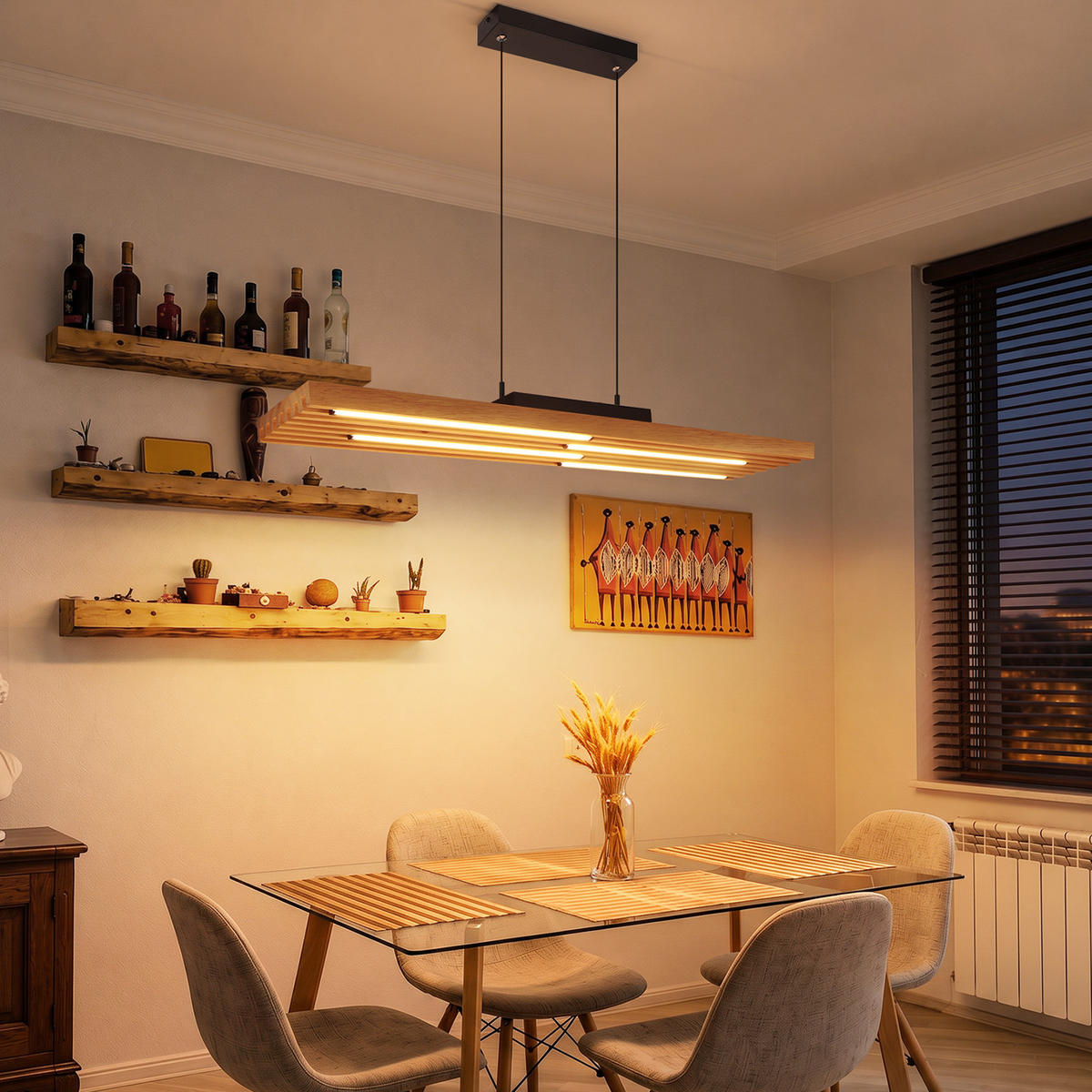 LED ZÁVĚSNÉ SVÍTIDLO 80/15.5/120 cm - černá/hnědá, kov/dřevo (80/15.5/120cm) - ZMH