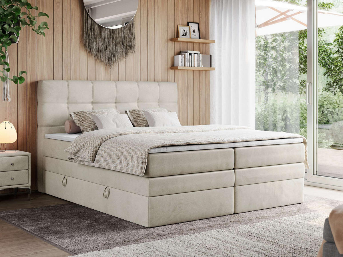 BOXSPRINGBETT ERNI KING 180/200 Beige Velvet - H4 - Beige, Holz/Textil (180/200cm) - MKS