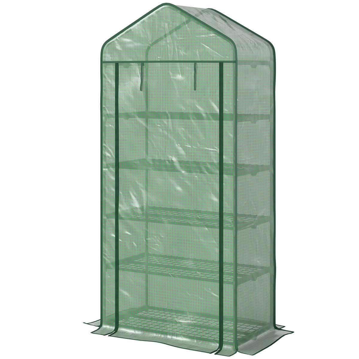 GEWÄCHSHAUS DE-11946 mit 5 Etagen & Rolltür Transparent - Grün, Metall (49/193/90cm) - ComfortXL