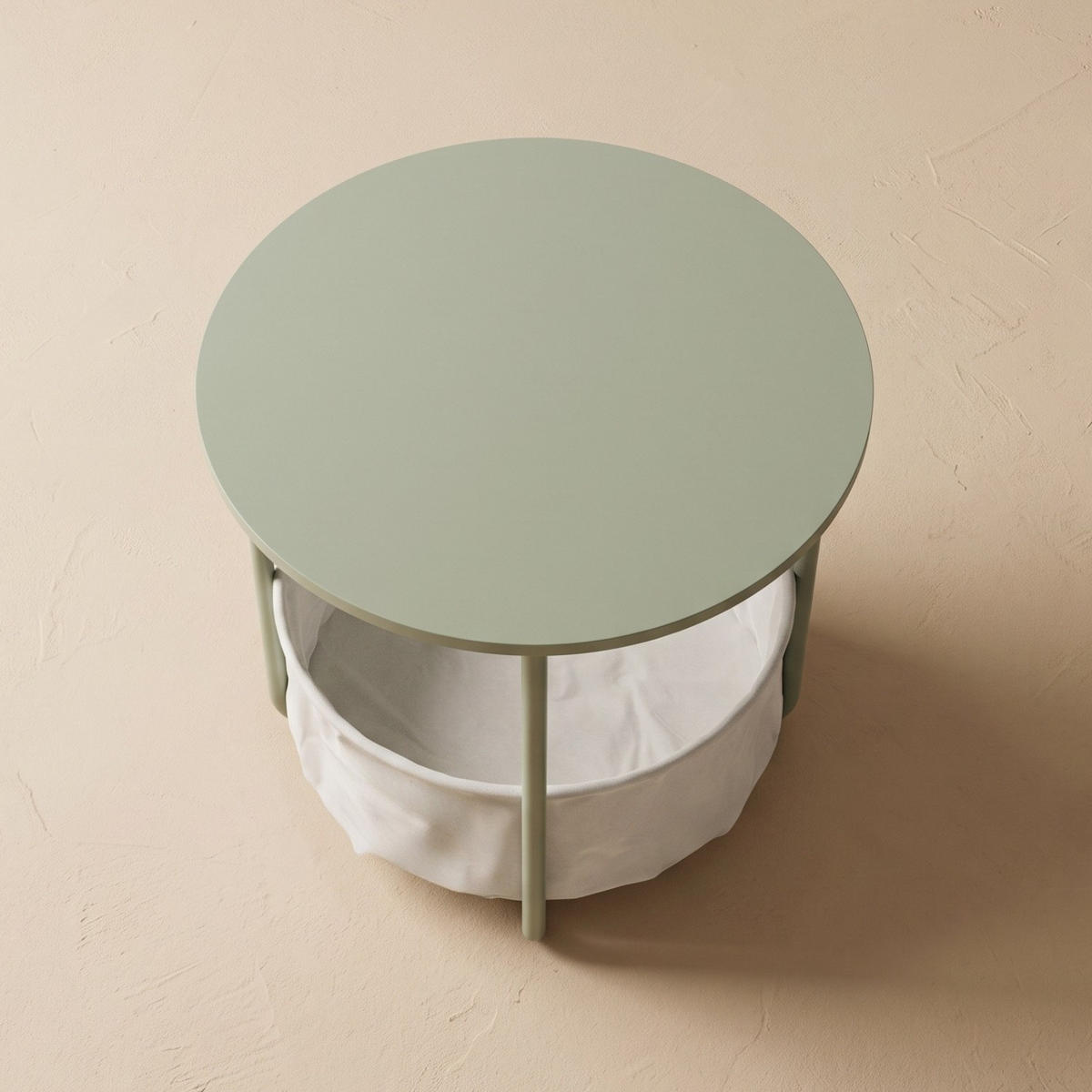 BEISTELLTISCH mit Korb rund Grün 45/45/50 cm - Grün, Metall (45/45/50cm) - SCENA LIVING