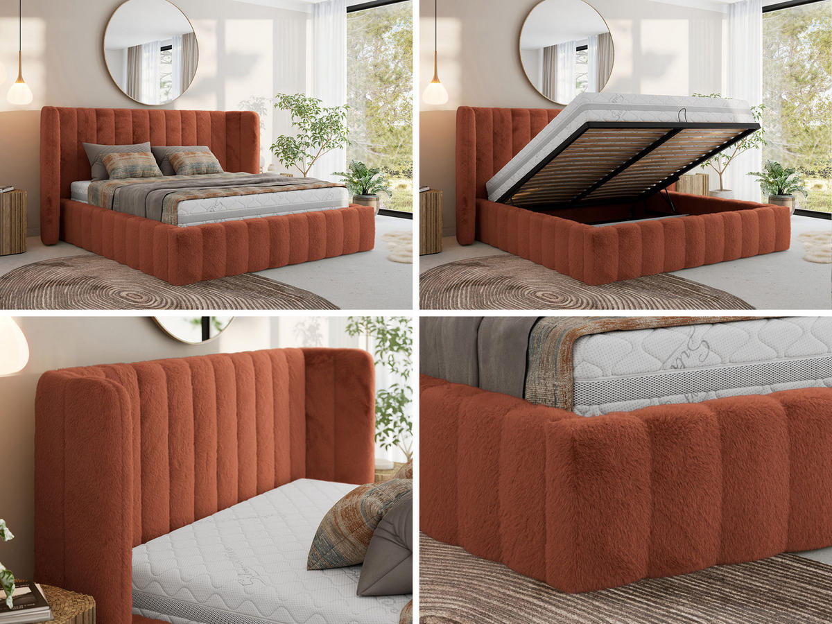 POLSTERBETT GOLETTA CLASSIC 200/200 - Orange Plüsch - Multipocket-Matratze - Orange, Textil (200/200cm) - MKS