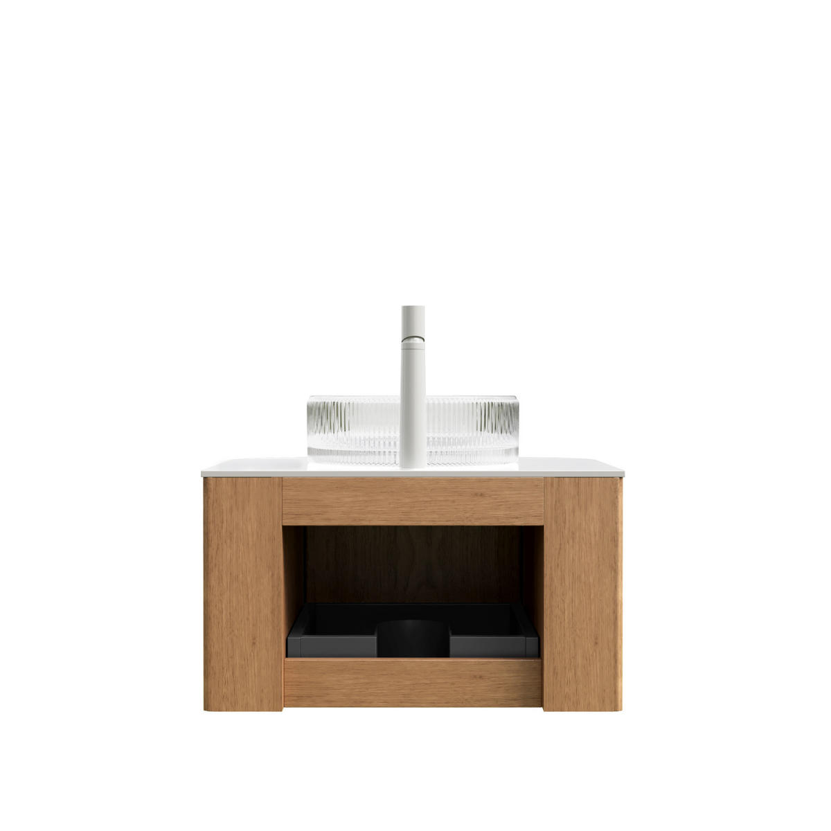 WASCHTISCH 61 cm Wandmontage Naturholz/Weiß/Transparent - Naturfarben, Glas (48/48.6/61cm) - Beauniv