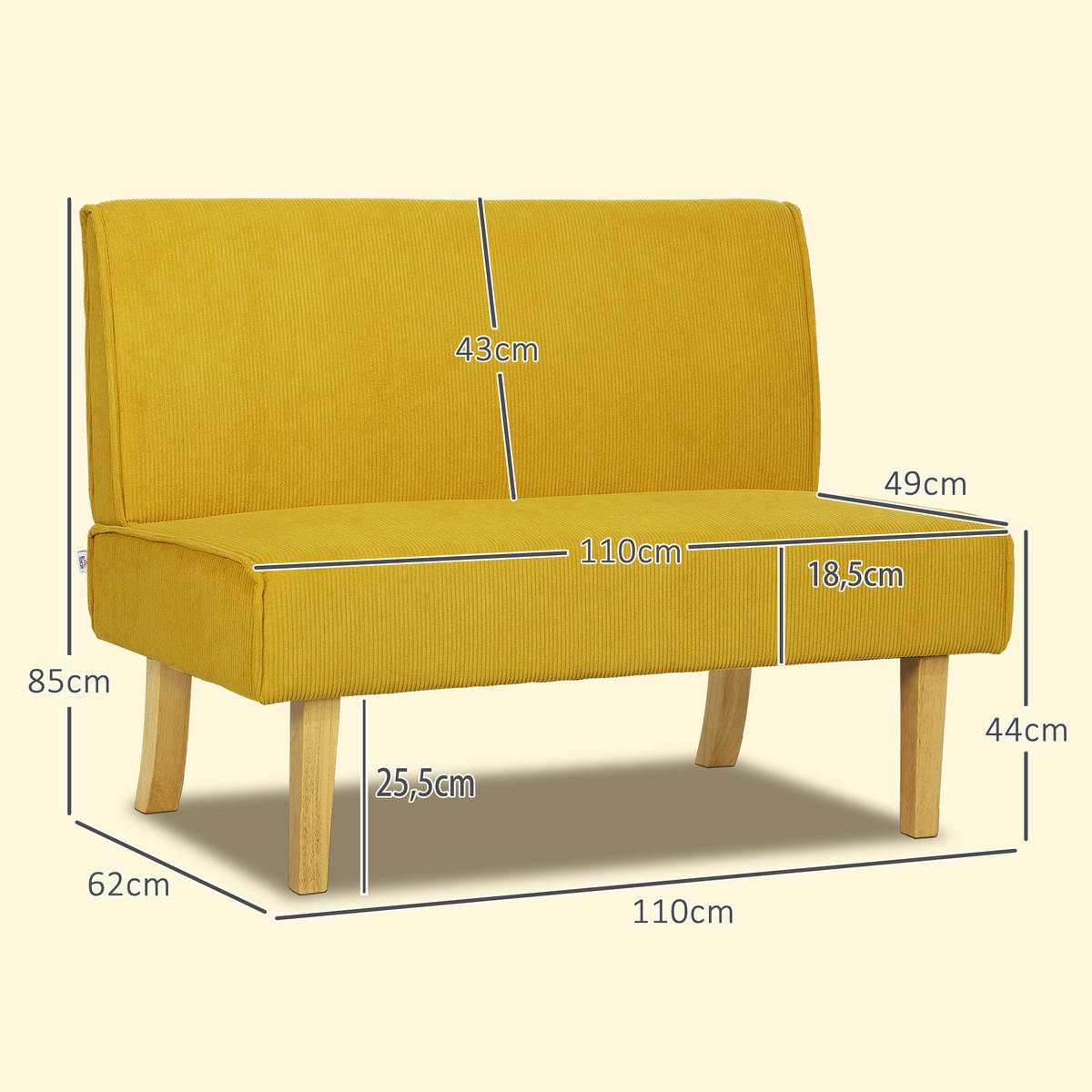 2-SITZER Sofa Gelb 110.0/62.0/85.0 cm - Gelb, Textil (62/85/110cm)