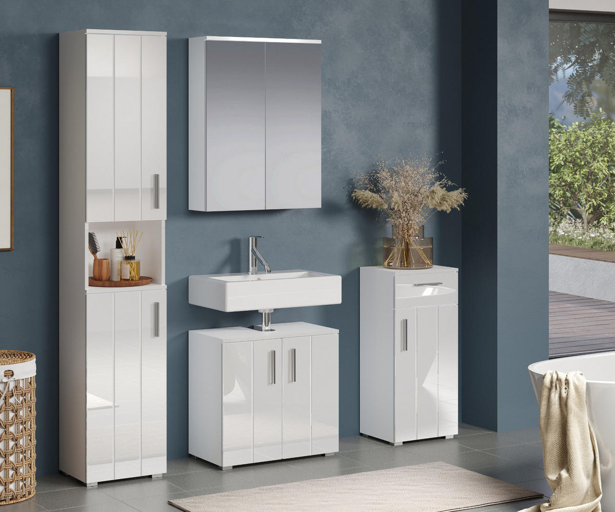 SPIEGELSCHRANK weiß 60 x 78 cm, Badschrank 2-türig - Silberfarben, Glas/Holzwerkstoff (60/78/18cm) - Top.Furn
