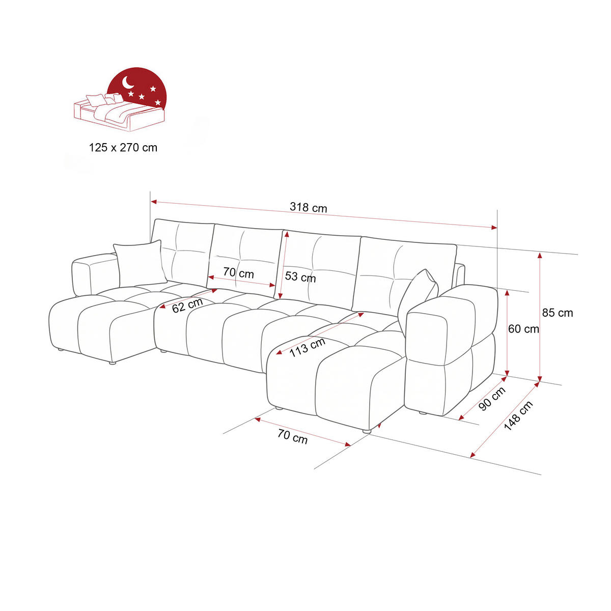 WOHNLANDSCHAFT BUENO mit Schlaffunktion und Bettkasten Hellgrau - Hellgrau, Holzwerkstoff/Kunststoff (318/148cm) - Idohome