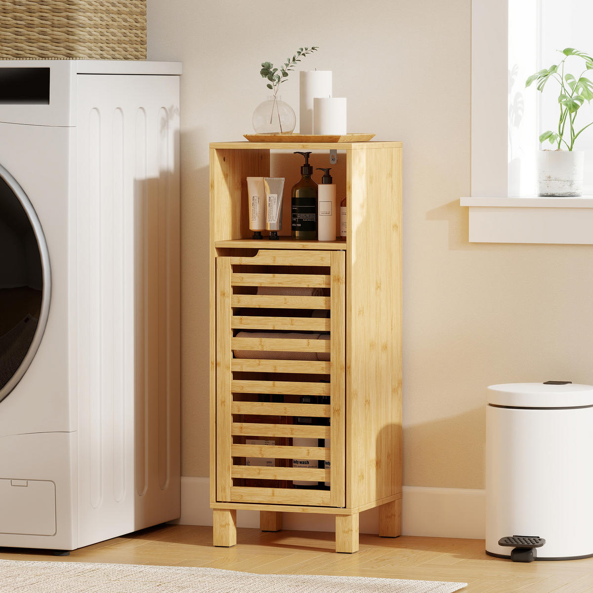 BADEZIMMERSCHRANK DE-10492 Hellbraun - Naturfarben, Naturmaterialien (30/80/30cm) - ComfortXL