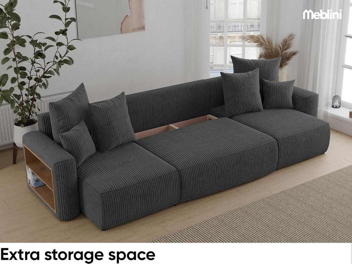 ECKSOFA SOLARIS U - Dunkelgrau/Schwarz, Holzwerkstoff (312/142cm) - Meblini
