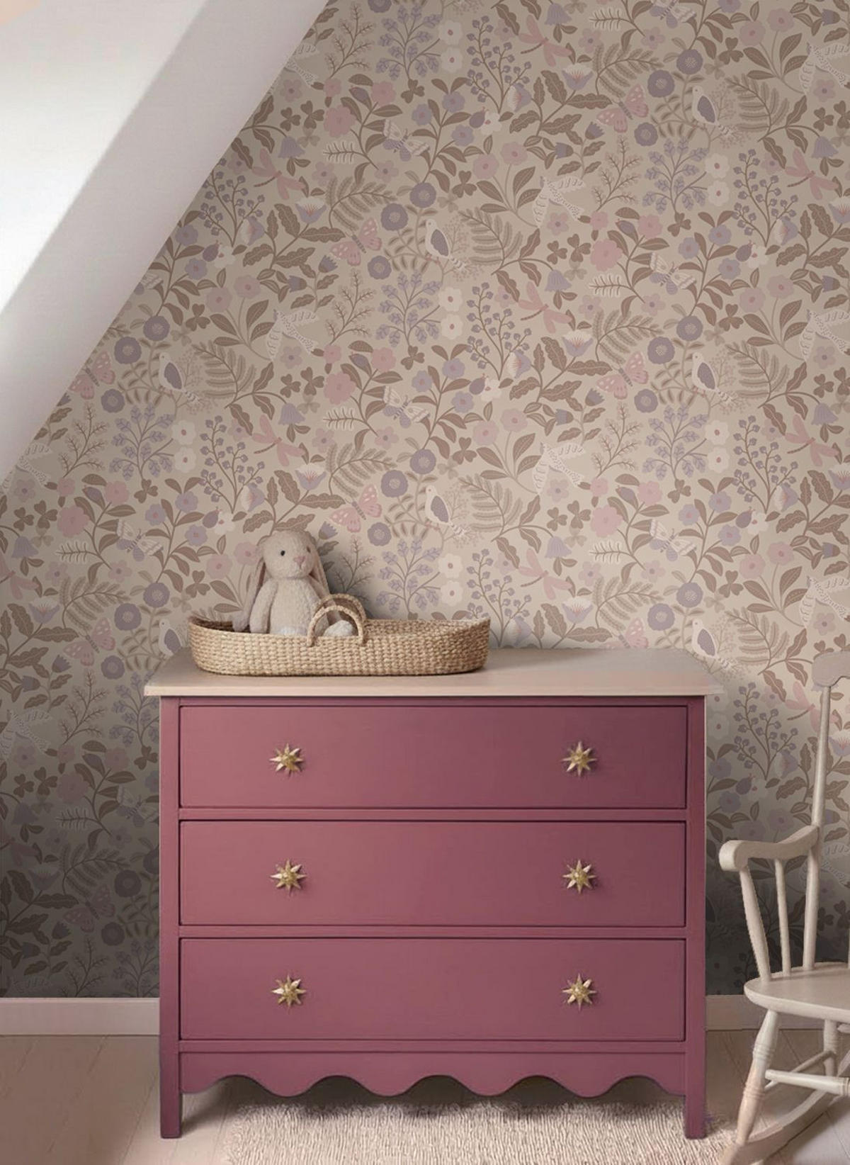 TAPETE Blumen und Vögel 50 x 900 cm - Lila, Papier (50/0.1cm) - ESTAhome