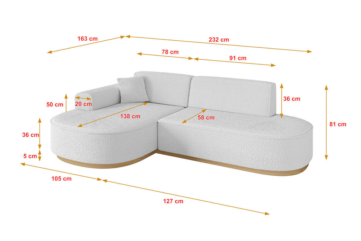 ECKSOFA Ottomane Links MARI-L1-v2 - 243x171x83 cm Weiß Bouclé - Weiß, Holzwerkstoff/Textil (243/171cm) - ALTDECOR