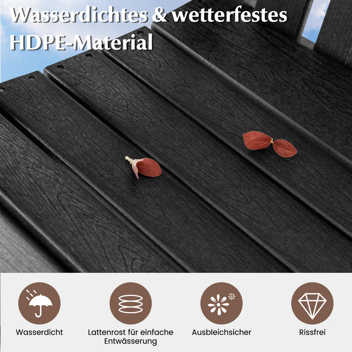 STUHL Hoher Adirondack Schwarz - Schwarz, Kunststoff (85/119/70cm) - COSTWAY