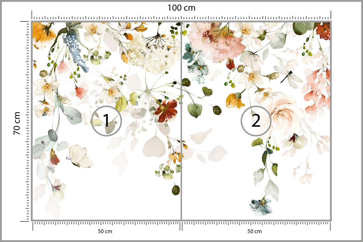 FOTOTAPETA Pre Spálňu Farebné Jemné Kvety Listy Pastelové 100 x 70 cm - biela/zelená, papier (100/70cm) - Muralo