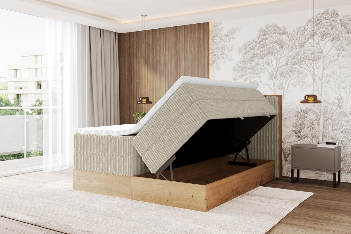 BOXSPRINGBETT LOLLI9 -KING 200x200 - H3/H4 Creme - Beige, Holzwerkstoff (200/200cm) - ALTDECOR