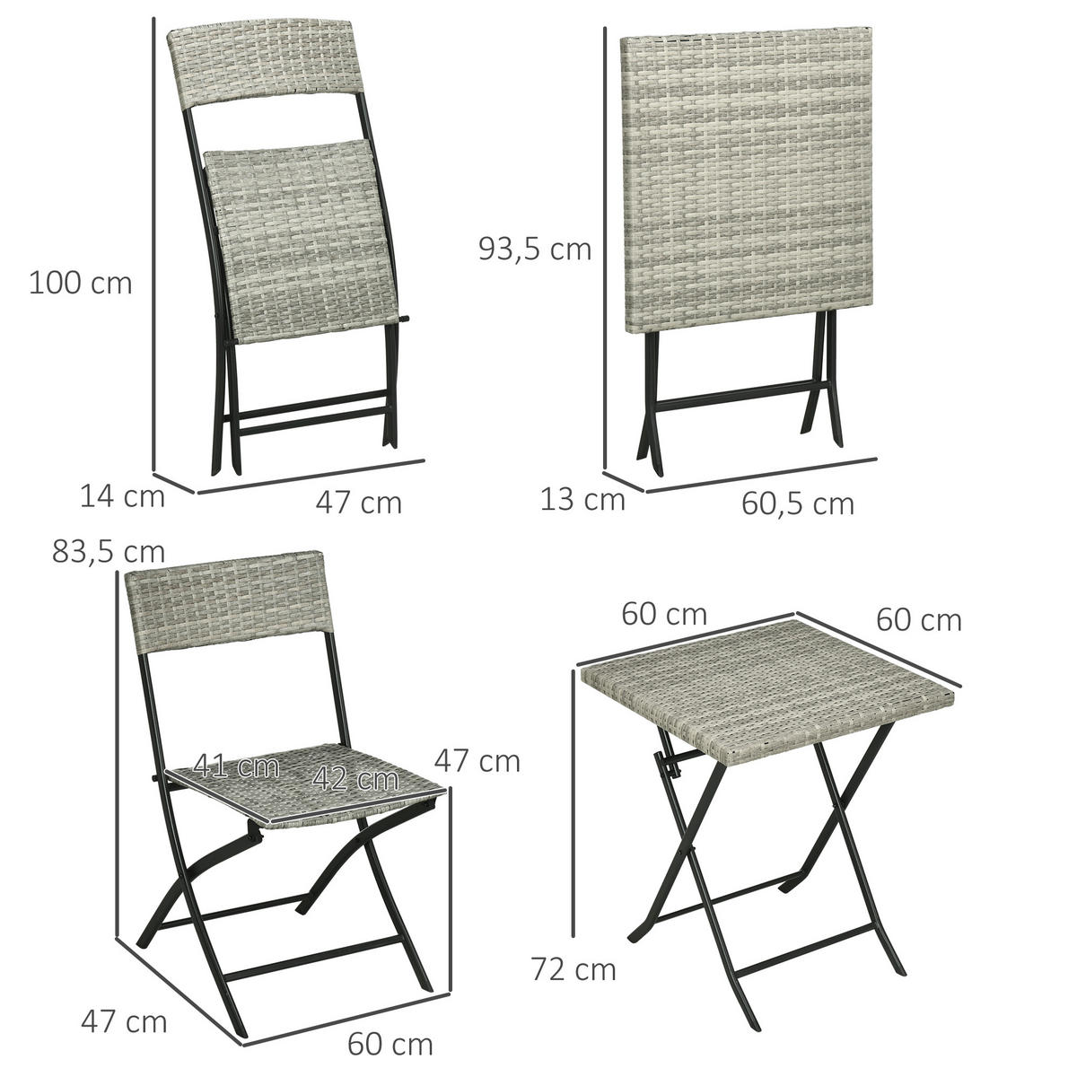 GARTENMÖBEL Set, Metall, PE, Hellgrau - Hellgrau, Metall - Outsunny