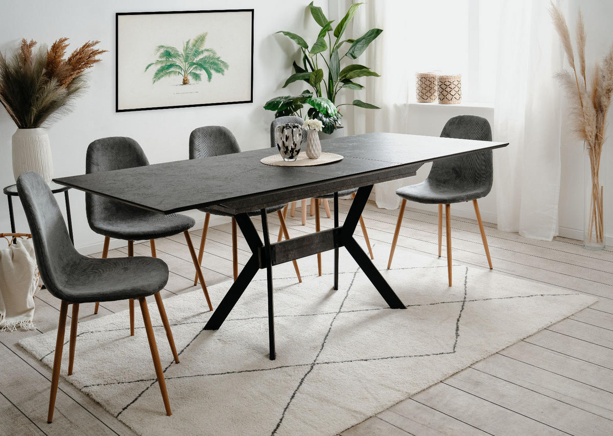ESSTISCH Stein grau dunkel, Küchentisch ausziehbar 160 - 200 x 90 cm - Dunkelgrau/Schwarz, Holzwerkstoff/Metall (160/90/76cm) - Furn.Design