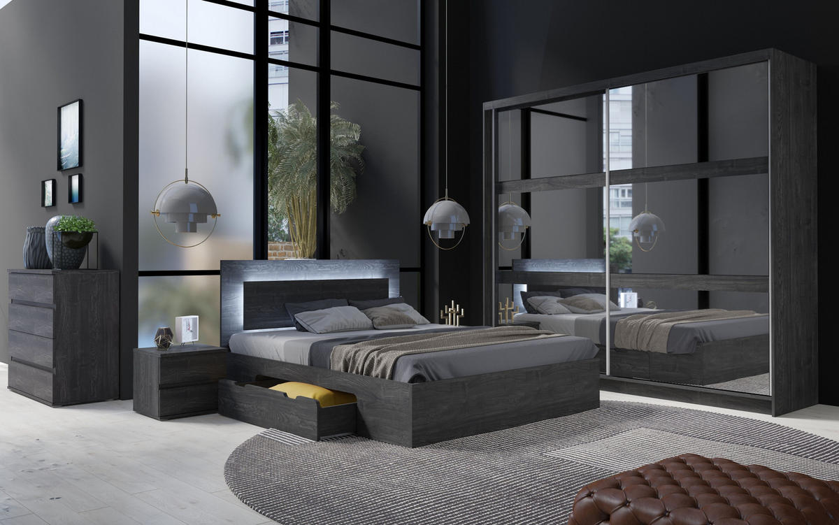 NACHTTISCHE Portland Esche Schwarz 47/43/41 - Schwarz, Holzwerkstoff (47/43/41cm) - RAUMHIRSCH FURNITURE