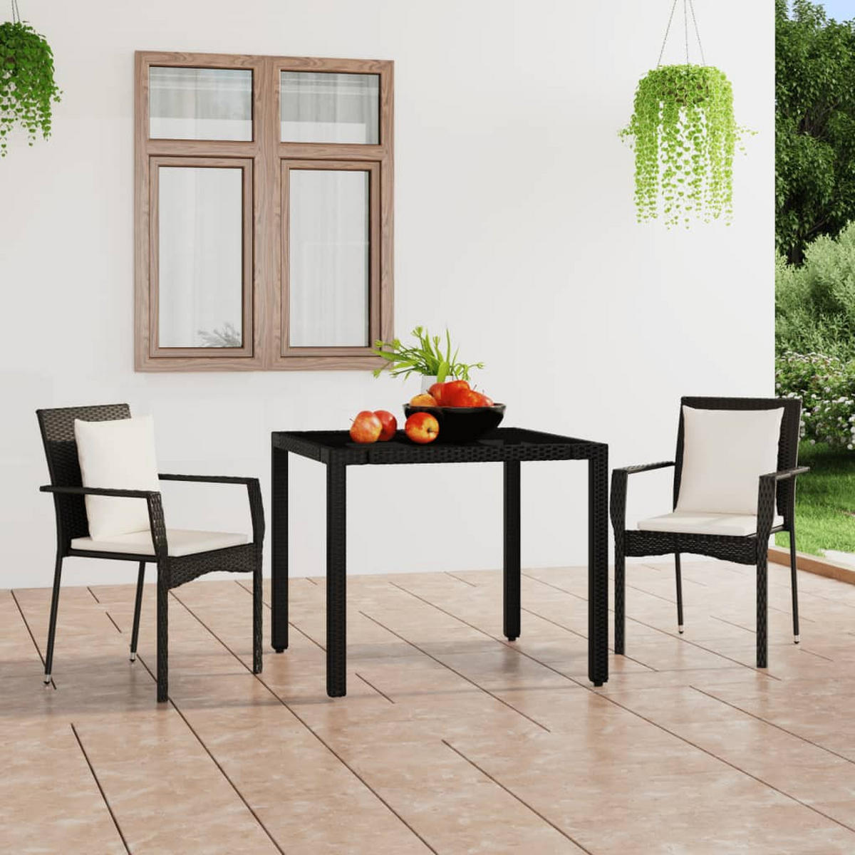 GARTENSTÜHLE mit Kissen 2 Stk. Poly Rattan Schwarz - Schwarz, Holz (59/88/53.5cm) - furnicato