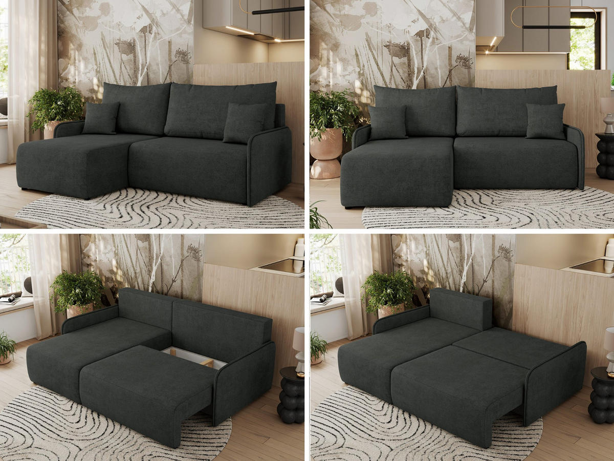 ECKSCHLAFSOFA ARPA L Dunkelgrau Struktur - links - Dunkelgrau/Schwarz, Kunststoff/Textil (198/150cm) - MKS