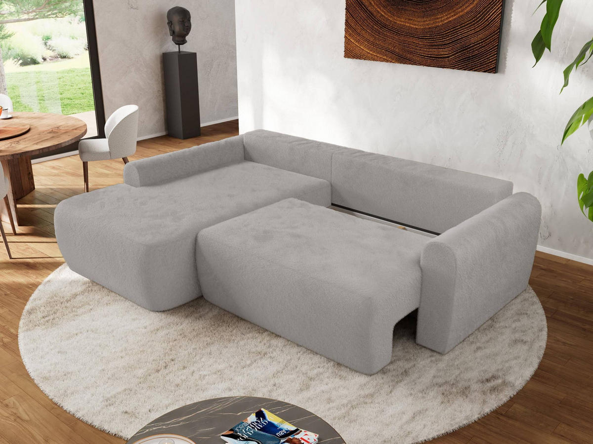 ECKSCHLAFSOFA CUBO L Hellgrau Plüsch - links - Hellgrau/Schwarz, Kunststoff/Textil (273/187cm) - MKS