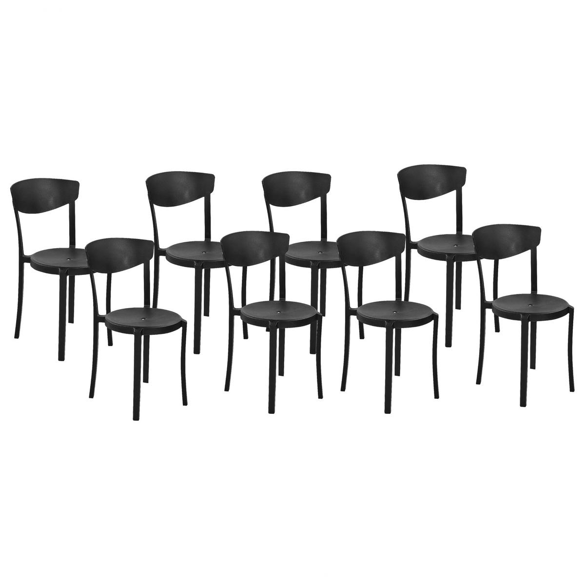 GARTENSTÜHLE 8er-Set Kunststoff schwarz Vieste - Schwarz, Kunststoff (42/80/40cm) - Beliani