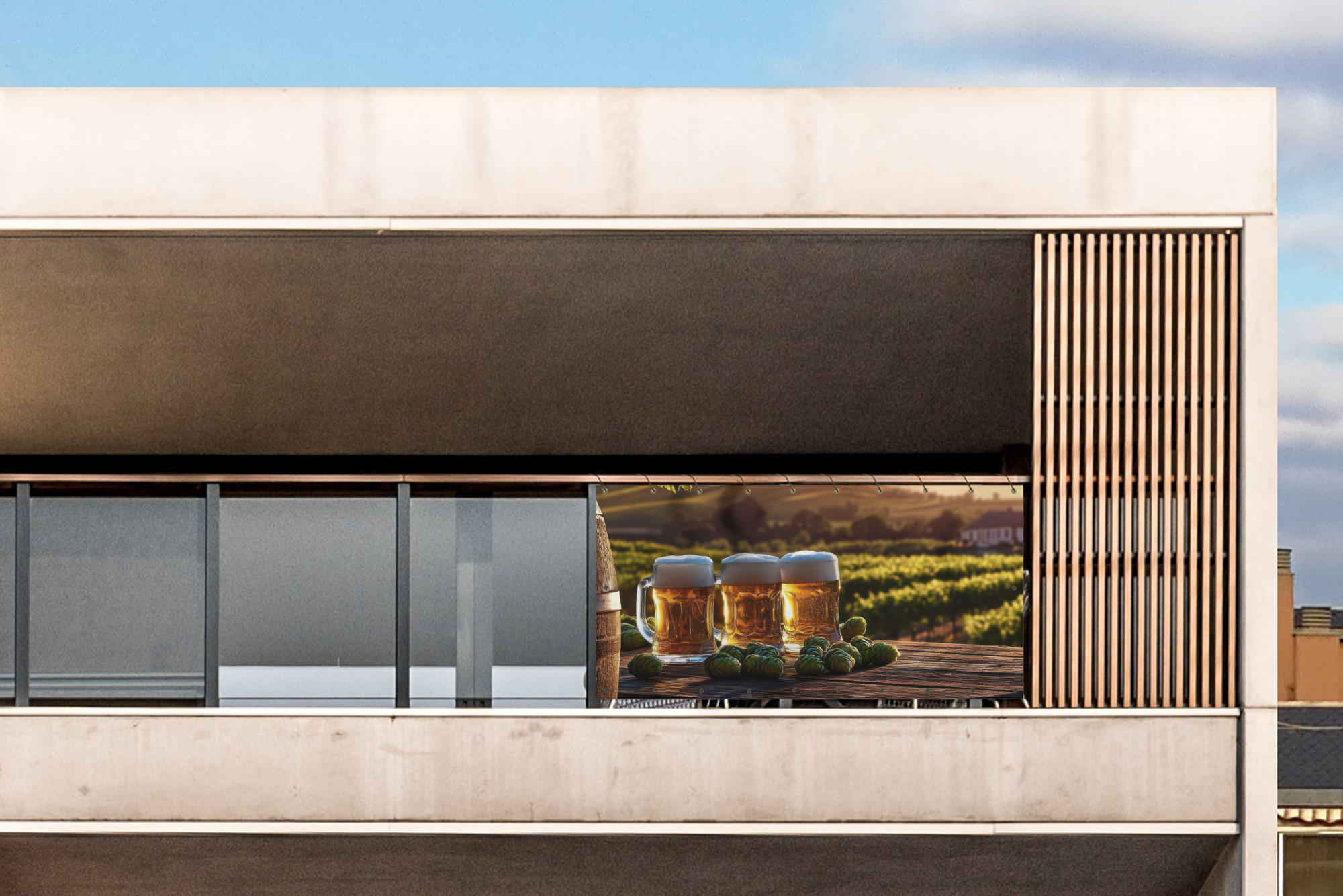 BALKON-SICHTSCHUTZ Bier - Hopfen - Landschaft - Grün, Kunststoff (300/120cm) - MuchoWow