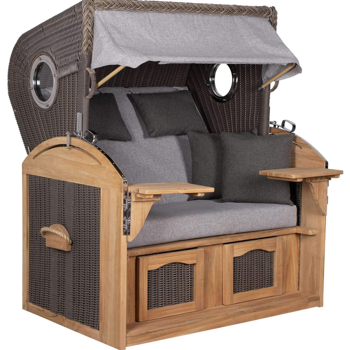 STRANDKORB XL Schillig Bullauge - Braun/Grau, Metall (142/170/95cm) - Mr. Deko