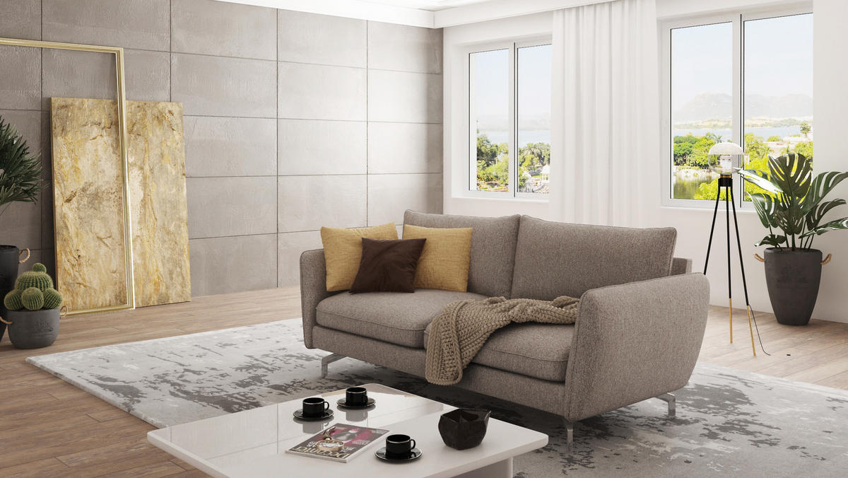 3-SITZER-SOFA Elou Dunkelbeige Microfaser - Chromfarben/Beige, Holz/Textil (203/87/92cm) - S-Style Möbel