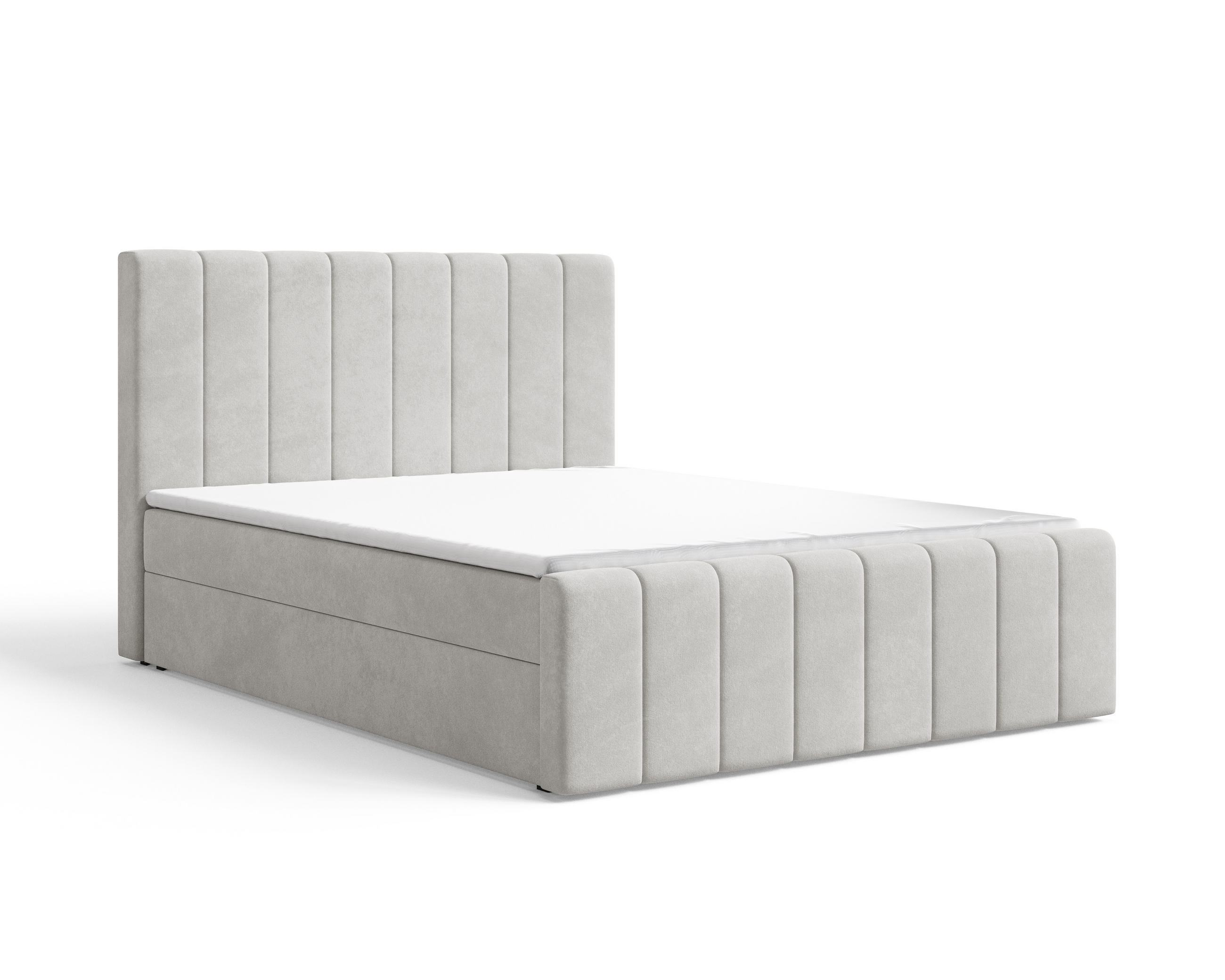 BOXBETT 01 BIS 140 x 200 cm - Manila - Modernes Polsterbett mit Bettkasten inkl. PU-Schaum-Topper und Federmechanismus - Silberfarben, Holz (140/200cm) - ROYAL24_MARKT