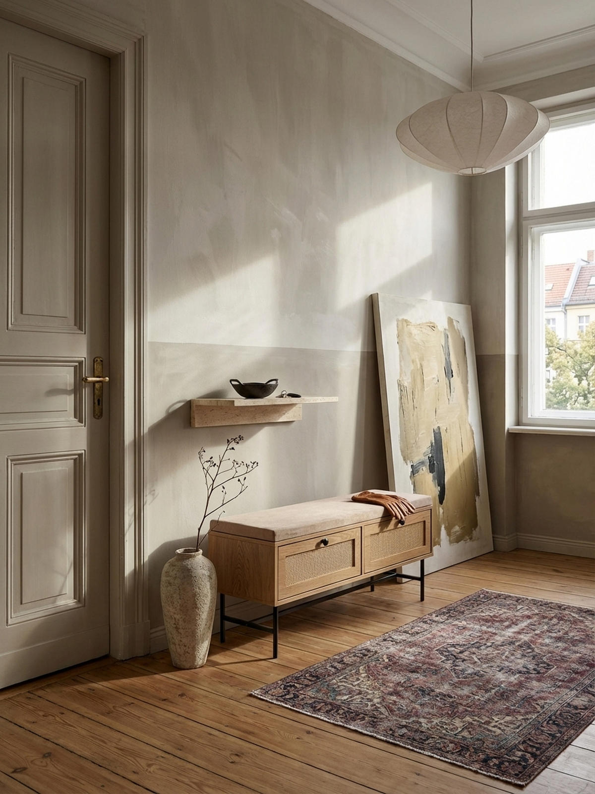 SCHUHBANK – 100x48x38 cm, Eiche-Dekor, Sitzfläche Stoff, mit Schubladen - Beige/Schwarz, Textil/Metall (100/48/38cm) - KADIMA DESIGN
