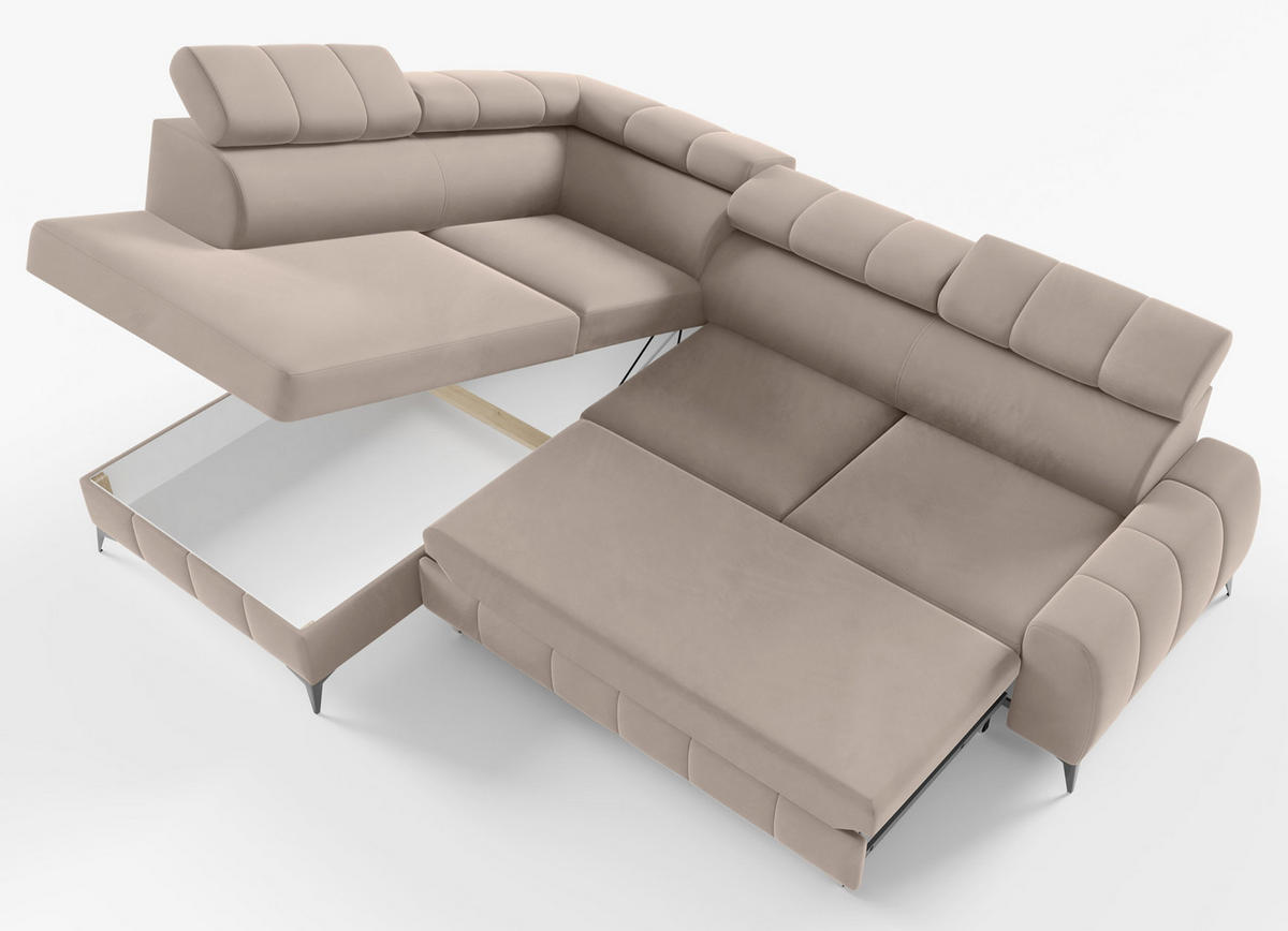 ECKSOFA London Greige Velours - Taupe/Schwarz, Textil/Metall (274/203cm) - Selsey