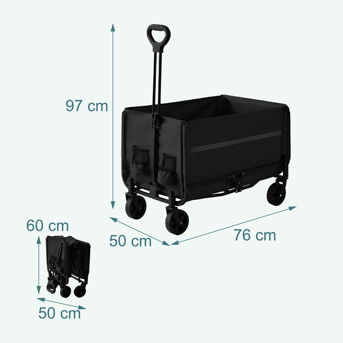 TRANSPORTVAGN Svart hopfällbar 120 l - Svart, Textil/Metall (50/97/76cm) - Relaxdays