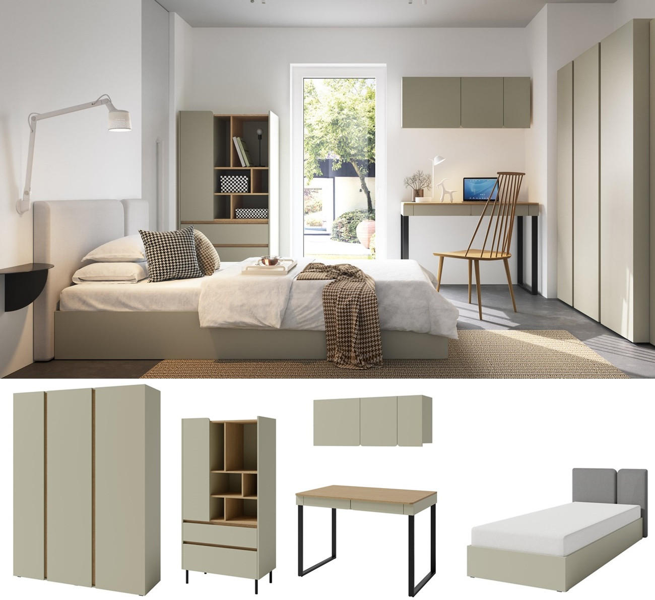 JUGENDZIMMER Laris Set B mit Bett 90 x 200 - Eukalyptus / Eiche Baltic Dune - Eukalyptusholzfarben/Eichefarben, Holzwerkstoff/Metall (145/195/50cm)