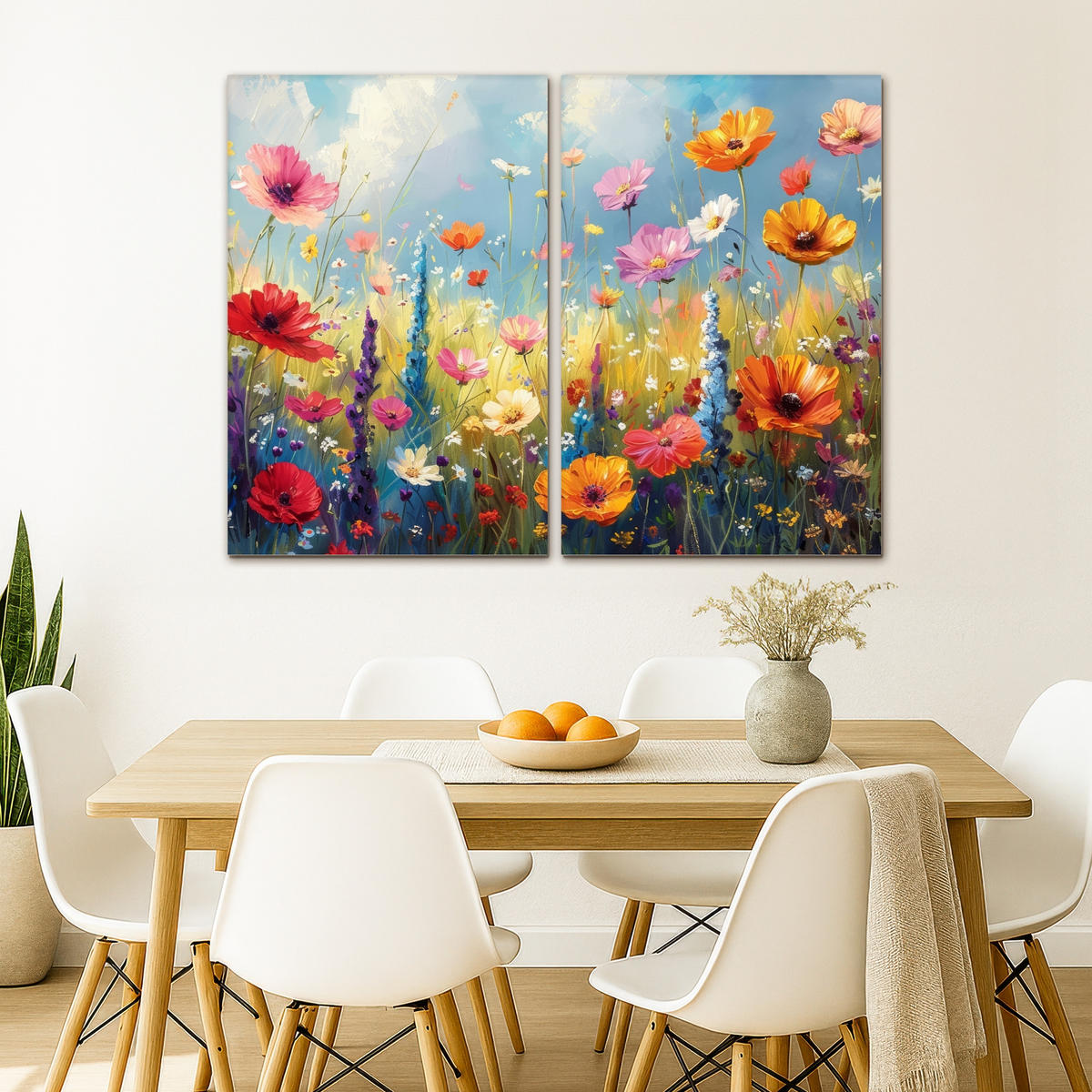 LEINWANDBILD 2er Set Blumen - Frühling - Farbenfroh - Sommerlich 120x90 cm - Orange, Textil (120/90cm) - MuchoWow