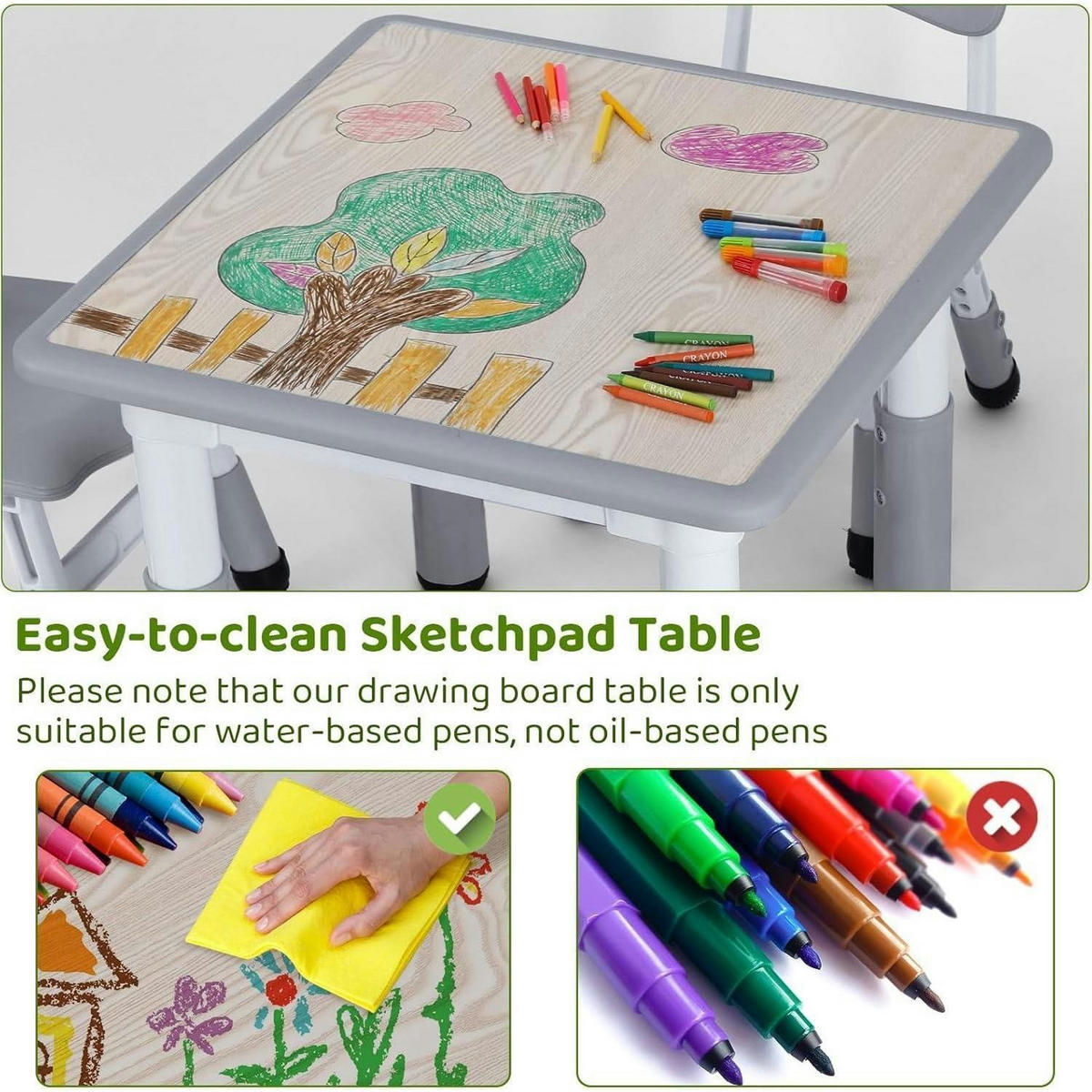KINDERTISCH mit 2 Stühlen Set höhenverstellbar Grau - Multicolor, Kunststoff (60/60/60cm)