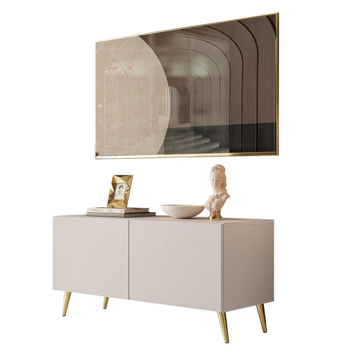 TV-LOWBOARD COLGANTE 100 cm Kaschmir auf Gold Beinen - Kaschmir/Goldfarben, Holzwerkstoff/Metall (100/49/40cm) - Lookway