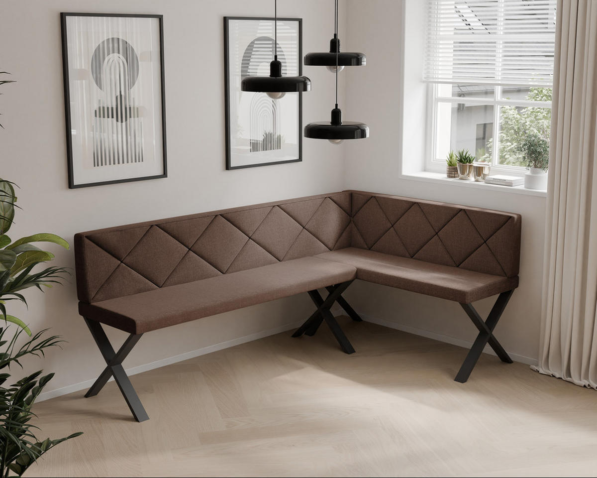 ECKBANK rechts VERO X Webstoff gesteppt, 142/196 cm Braun - Braun, Textil/Metall (142/196cm) - Idohome