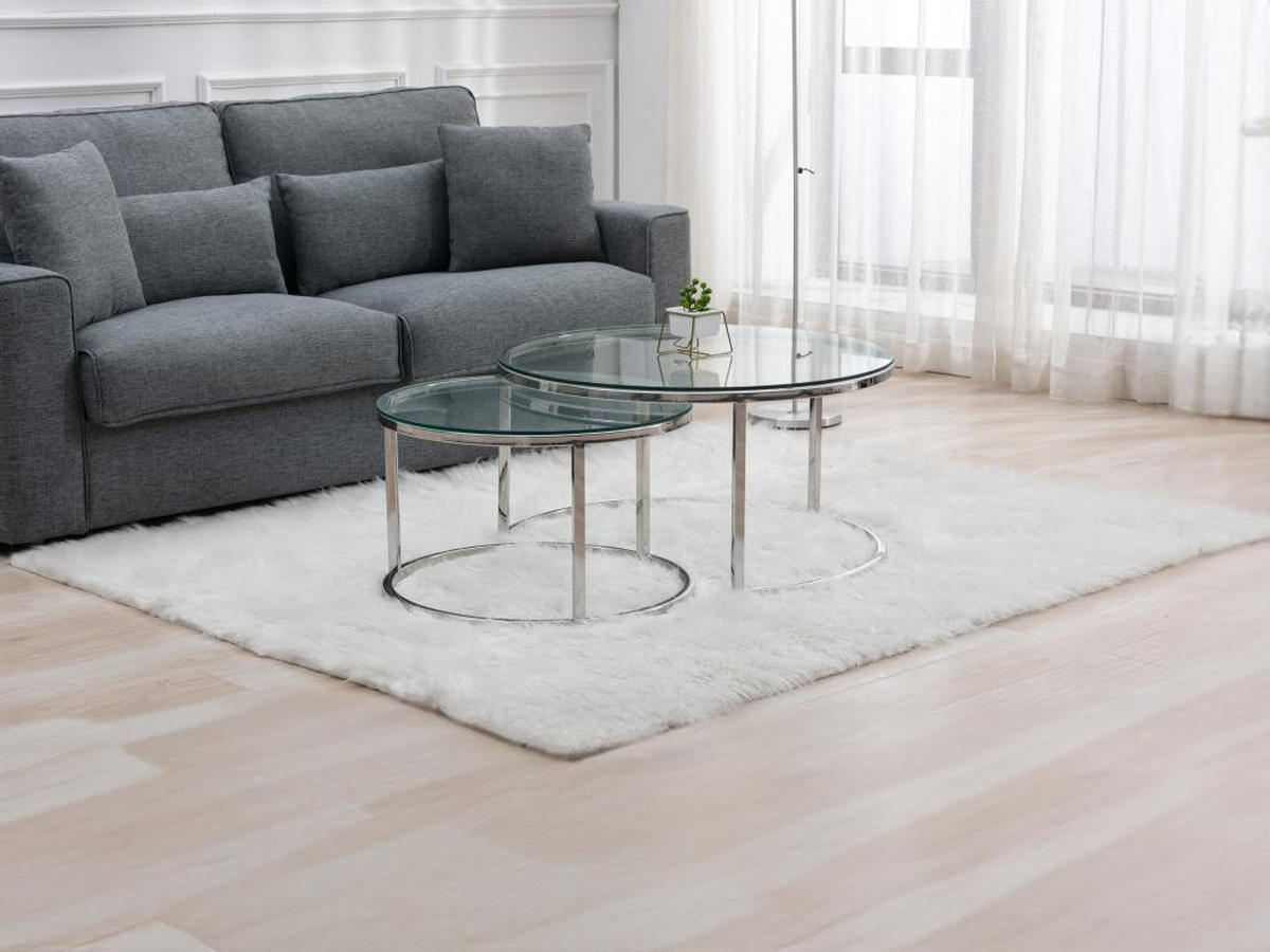 COUCHTISCH 2er-Set aus gehärtetem Glas & Edelstahl - Silberfarben - MAEVANE II - Transparent/Silberfarben, Metall (80/80/42cm) - Pascal Morabito