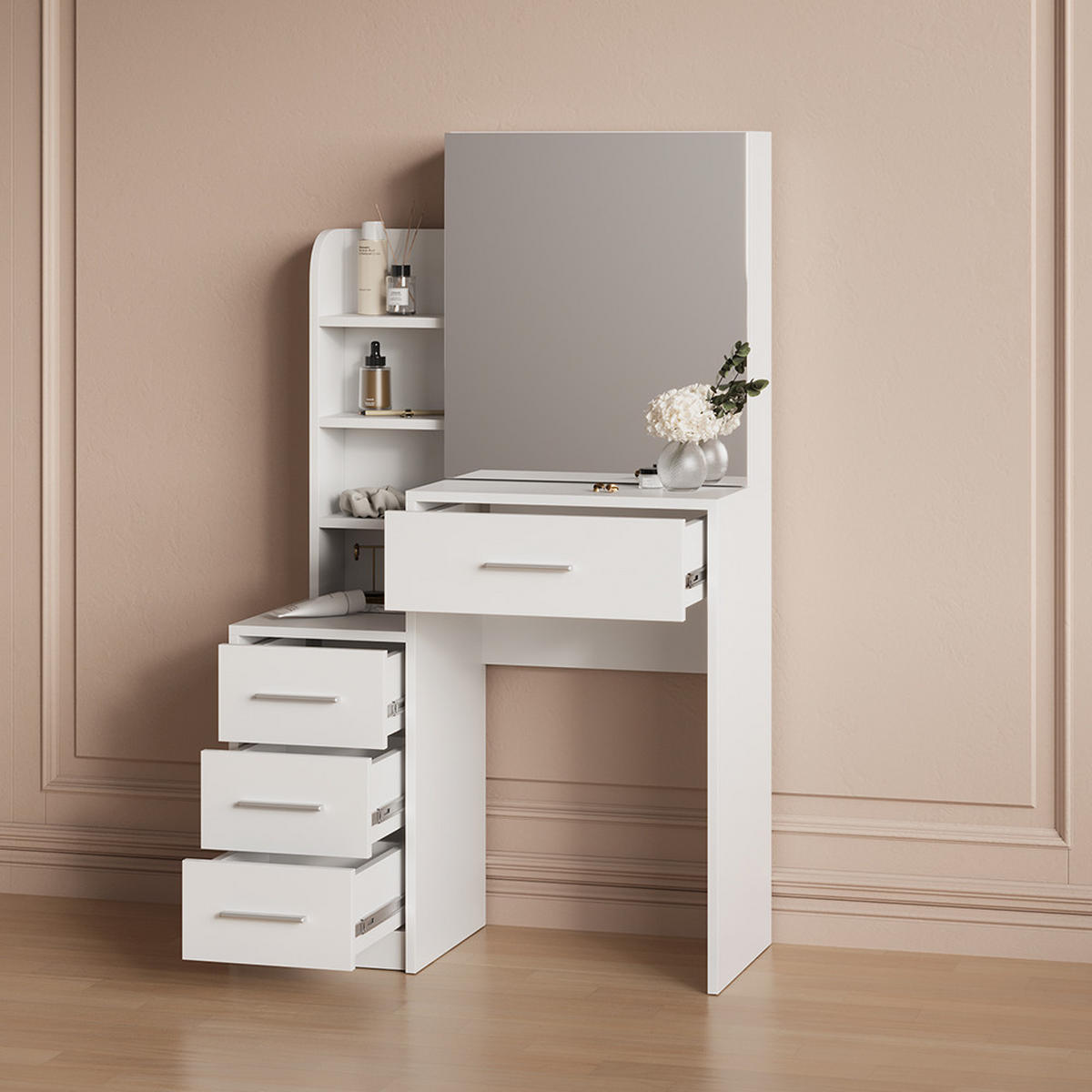 SCHMINKTISCH Loreta Weiß 80 cm - Weiß, Holzwerkstoff (80/131.6/36cm) - Livinity®