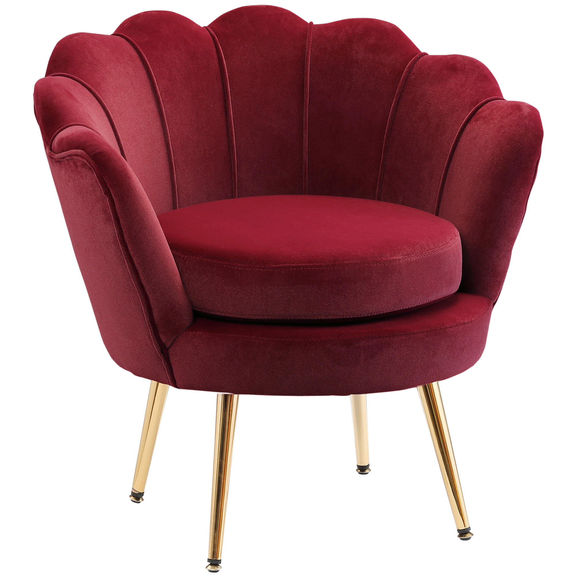 SESSEL DE-13421 Muschelform mit Samt & goldenen Metallfüßen Rot - Weinrot, Textil (67/74/76cm) - ComfortXL