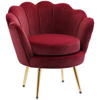 SESSEL DE-13421 Muschelform mit Samt & goldenen Metallfüßen Rot - Weinrot, Textil (67/74/76cm) - ComfortXL